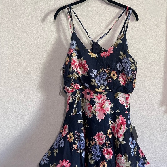 Lulus Navy Floral Print Clip Dot Mini Dress - Picture 7 of 7